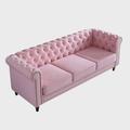 House of Hampton® Jaquavia 84.65" Velvet Rolled Arm Chesterfield Sofa Velvet in Pink | 30.31 H x 84.65 W x 31.5 D in | Wayfair