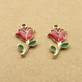 Breloque fleur rose pour bijoux émail exécutif boucle d'oreille pendentif collier bracelet