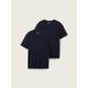 TOM TAILOR DENIM Herren T-Shirt im Doppelpack mit Viskose, blau, Uni, Gr. M