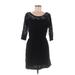 Souvenir Edition by Staci Woo Casual Dress - Party Scoop Neck 3/4 sleeves: Black Solid Dresses - Women's Size Medium