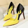 Neue Sommer Frauen 9,5 cm High Heels Sandalen Nachtclub Stripper Heels sexy Patchwork Sandeln Party Knöchel riemen gelb rosa Schuhe
