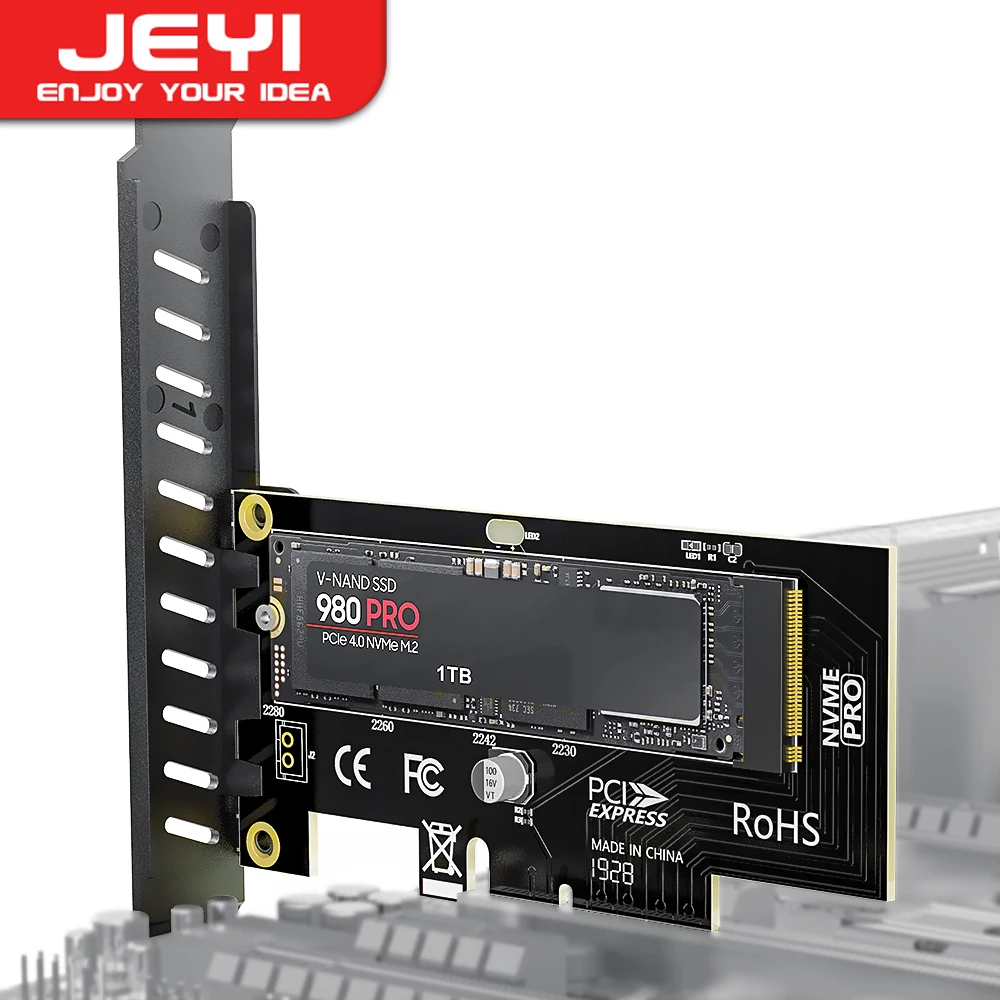 JEYI M.2 NVME SSD zu PCIe 4.0 Adapterkarte, 64 Gbit/s SSD PCIe 4.0 X4 Erweiterungskarte für Desktop-PC, PCI-E GEN4 Full Speed SK4 Image