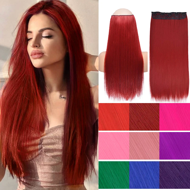 22 Zoll synthetische einteilige 5 Clips natürliche Haarverlängerungen lange gerade Hochtemperaturfaser schwarz weiß rot Haarteil BUDA Image