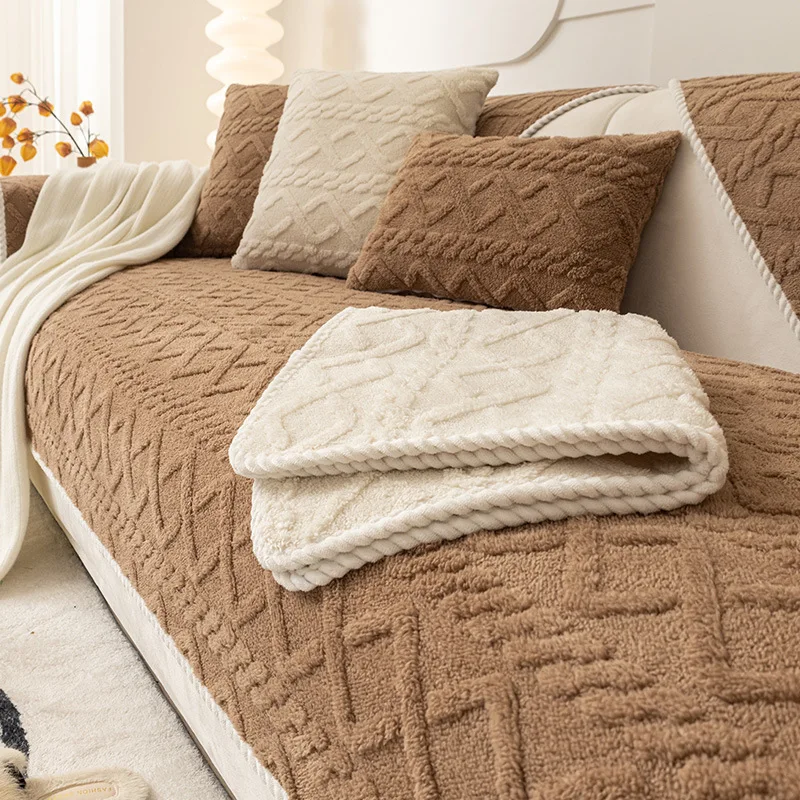 Sofa-Sitz-Schonbezüge, einfarbig, Plüsch, Jacquard, Housse Canape, baumelnd, Sofa-Schutz, Heimdekoration, Fleece-Sofabezug für den Winter, warm