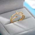 Glänzende Öffnung Zirkon Doppel kreuz ringe für Frau Gold Farbe Edelstahl Ring Luxus Ehering Schmuck
