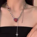 Gothic Vintage rotes Herz Stern Kreuz Anhänger Kette Halskette für Frauen Männer Halloween Punk y2k