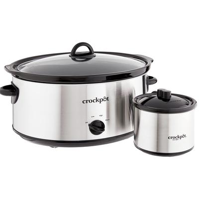 Large 8 Quart Slow Cooker with Small Mini 16 Ounce Portable Food Warmer, Kitchen Appliance Bundles, Stainless Steel