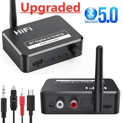 Bluetooth 5,0 Empfänger u Festplatte Digital zu Analog Audio Konverter SPDIF Glasfaser zu 3,5mm Aux 2 RCA Car Kit Verstärker Lautsprecher