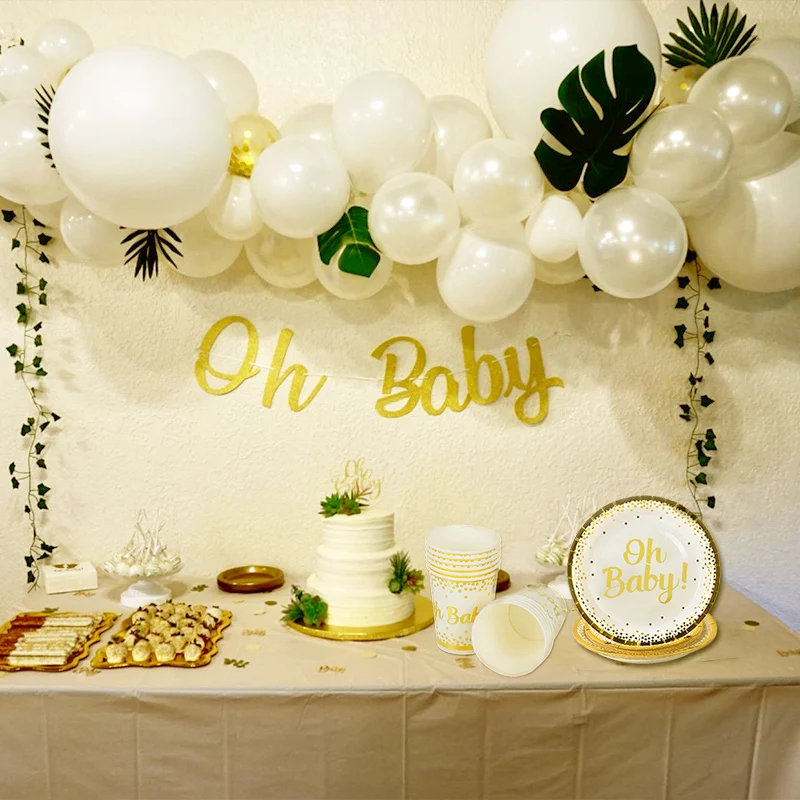 Baby party Teller Tasse und Servietten Gold oh Baby Brief gedruckt Einweg geschirr für Jungen Mädchen Baby Dusche Party Dekorationen