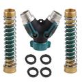 Whoamigo 3/4 2 Way Hose Splitter 2 Way Garden Hose Connector with 2 Pcs Garden Hose Coiled Spring Protectors and 4 Washers