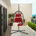 Egg Swing Chair with Metal Stand Patio Rattan Wicker Hanging Chair with Cushion and Pillow Outdoor Hammock Chair for Bedroom Garden Backyard Red