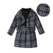 Kids Outfit Sets Girls 4 Piece Plaid Jacket Coat and Mini Skirt with Long Sleeves Top Hat Fall and Winter Kids Outfits