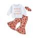 Frobukio Kids Baby Girls Halloween Outfits Ghost Print Sweatshirt Flared Pants Set Headband Infant Clothes