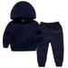 Virmaxy Toddler Baby Hoodies 2 Piece Set Solid Color Elastic Cuffs Pocket Tops With Elastic Waist Sweatpants Set Crew Neck Long Sleeve Tops Trousers Set Fall Winter Fashion Set For Kids Navy 9Y