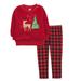 Baby Essentials Plush Red Faux Fur Embroidered Reindeer Christmas Tree Sweater with Matching Plaid Pants for 12 Month Infant Toddler Girls for Christmas Holiday Celebrations and Photos