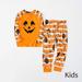 Virmaxy Matching Halloween Pajamas for Family Holiday Two-piece Sets Toddler Kids Pumpkin Printed Striped Loungewear Long Sleeve Crew Neck Tops With Letter Printed Pants Set Orange-D 10