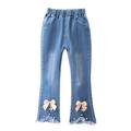 Kids Toddler Little Baby Girl Flare Jeans Bell Bottom Denim Pants Elastic High Waist Ripped Trousers with Butterfly Decoration
