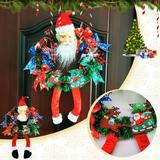 Don t Miss Out! Gomind Wreath for Front Door or Wall Christmas Father Santa Door Hanging Garland Long Legged Father Christmas Big Bow Small Bells Door Hanging Ornament Decor