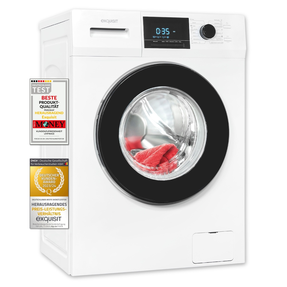 Exquisit Waschmaschine WA9214-340A weiss | 9 kg Fassungsvermögen | Energieeffizienzklasse A | 16 Waschprogramme | Kindersicherung | Startzeitvorwahl Image