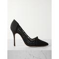 Manolo Blahnik - Riniala 105 Bow-embellished Embroidered Mesh And Crepe De Chine Pumps - Black