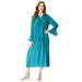 Plus Size Women's Ruffle Pintuck Crinkle Dress by Roaman's in Deep Turquoise (Size 20 W)