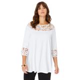 Plus Size Women's Lace-Trim Ultrasmooth® Fabric Tee by Roaman's in White (Size 34/36)