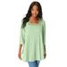 Plus Size Women's Squareneck Pointelle Top by Roaman's in Green Mint (Size 30/32)