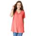 Plus Size Women's V-Neck Pointelle Tee by Roaman's in Sunset Coral (Size 30/32)