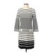 Eliza J Casual Dress - Shift Crew Neck 3/4 sleeves: Black Stripes Dresses - Women's Size 4