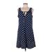 Lands' End Casual Dress - A-Line Tie Neck Sleeveless: Blue Polka Dots Dresses - Women's Size Medium