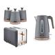 Tower Cavaletto Grey 1.7L 3KW Jug Kettle, 2 Slice Toaster & Set of Tea, Coffee & Sugar Canisters. Contemporary Matching Kitchen Set of 5 in Grey & Rose Gold
