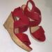 American Eagle Outfitters Shoes | American Eagle Outfitters Red Strappy Open Toe Wedge Heel Size 7.5 | Color: Red | Size: 7.5