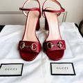 Gucci Shoes | Gucci Leather Horsebit Open Toe Block Heel Ankle Strap Sandals Size 36.5 | Color: Brown/Red | Size: 36.5eu