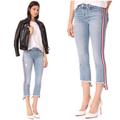 Anthropologie Jeans | Mcquire Denim Ibiza Side Stripe Button Fly Ankle Distressed Jeans Size 25 | Color: Blue/Red | Size: 25