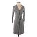 BCBGMAXAZRIA Casual Dress V-Neck 3/4 sleeves: Gray Solid Dresses - Women's Size X-Small