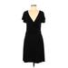 BCBGMAXAZRIA Casual Dress - Wrap Plunge Short sleeves: Black Print Dresses - Women's Size Medium