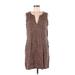 Lands' End Casual Dress - Shift V Neck Sleeveless: Brown Dresses - Women's Size Medium