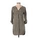 Express Casual Dress - Mini V-Neck 3/4 sleeves: Gray Solid Dresses - Women's Size X-Small