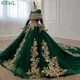 Robe de Soirée Vert Foncé à Manches sulf Tenue de Bal de Forme Trapèze Style Dubaï Arabie