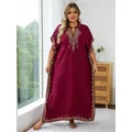 Robe longue brodée style bohème grande taille sexy col en V caftan tunique pour femmes