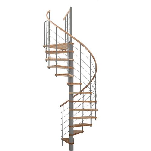 Minka Spindeltreppe Venezia grau Wendeltreppe Holztreppe, 140 cm, Walnuss