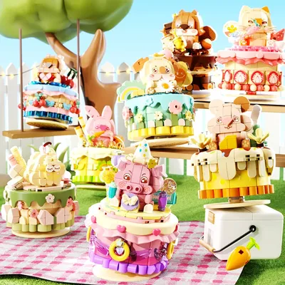Nette Haustier Teetasse Kuchen Schütteln Bausteine Diy Tier Modell Montage Ziegel Spielzeug Desktop Image