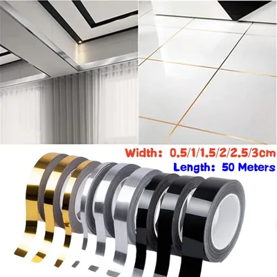 Neue 50M Gold Schwarz Selbstklebende Fliesen Aufkleber Band Boden Wasserdichte Wand Lücke Dicht Image