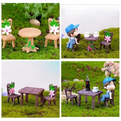 3 stücke Miniatur Tisch und Stühle Set Fee Gartenmöbel Ornamente Kit für Puppenhaus Zubehör Home