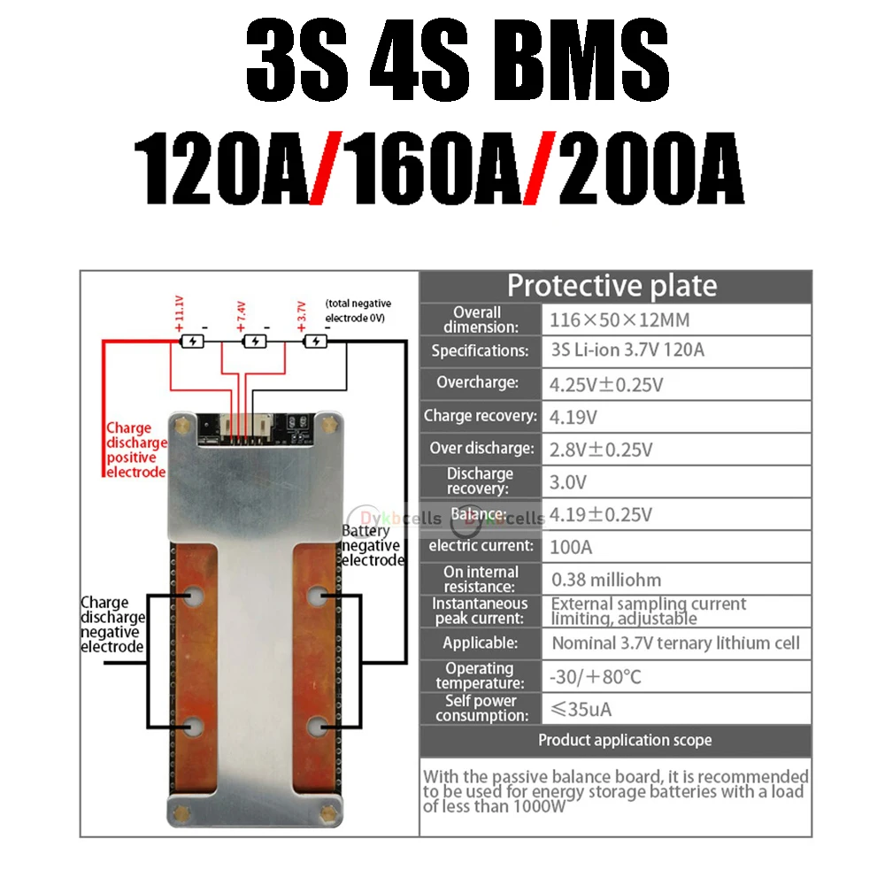 3S 4S 12,6V 16,8V 120A 160A 200A Li-Ion LifePo4 Lithium Batterie Schutz Bord BMS Balance Lade hohe Strom 12V Inverter Image