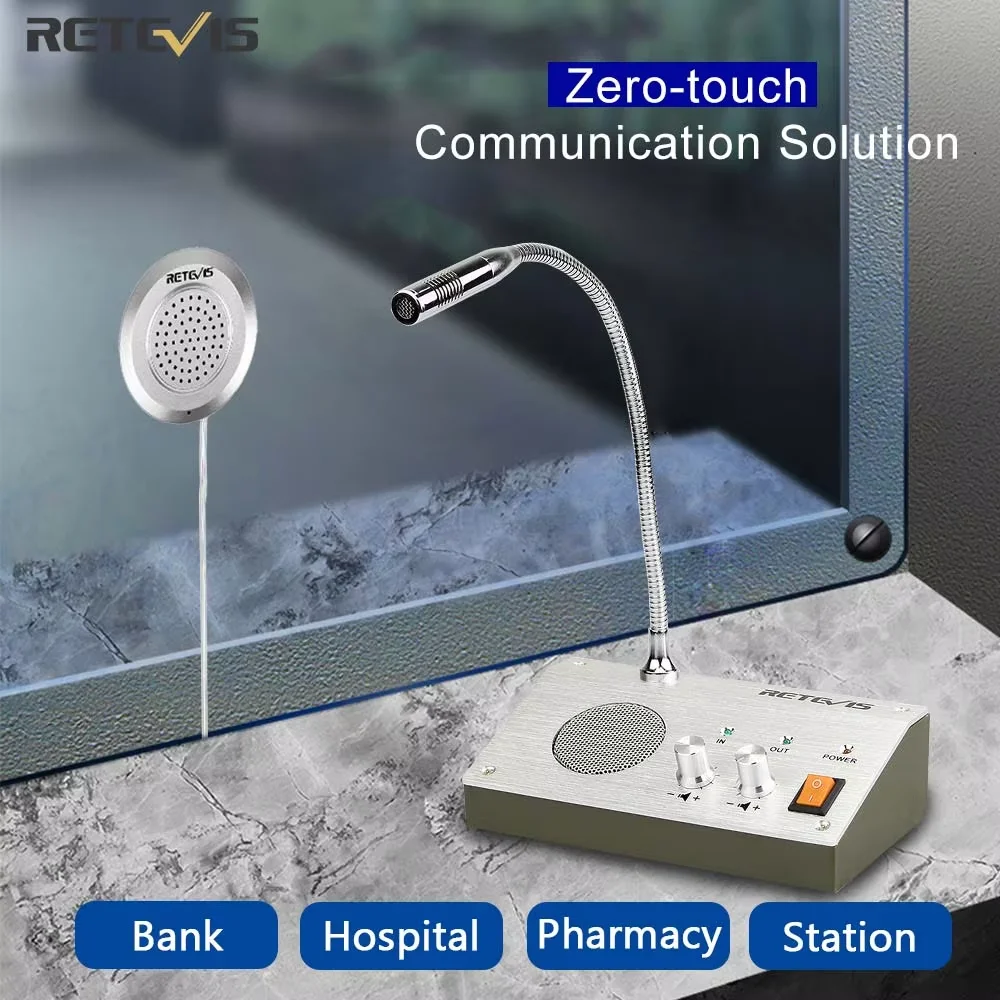 Retevis RT-9908 Dual Way Window Intercom System Bank Counter Interphone Two Way Intercom Intercom Bank Apotheke Tischmikrofon Image