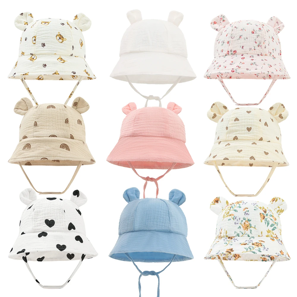 Cappello estivo per bambini in mussola Berretto per neonato Cappelli da sole per bambini in cotone per ragazze Ragazzi Cappello da pescatore per neonati per accessori per bambini 3-12M