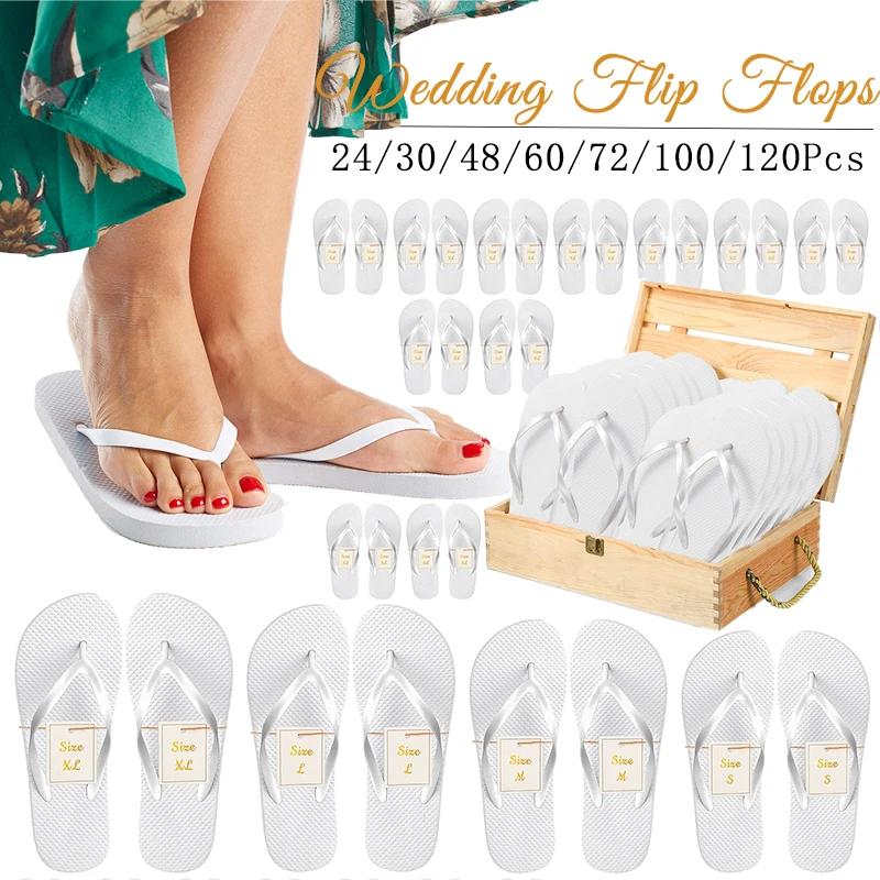 24–120 Paar Hochzeits-Flip-Flops für Gäste, große Hotel-Spa-Hochzeits-Sandalen, Hausschuhe mit Größen, Gastgeschenke, Hochzeitsgeschenke für Gäste Image