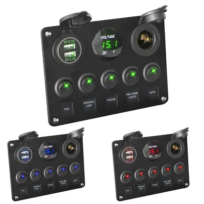 Wasserdichtes digitales Voltmeter Dual USB Port 12V Steckdose Kombination Auto Marine Boot LED Wipp schalter Panel Image
