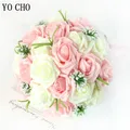 Yo cho Braut Hochzeit Blumenstrauß Brautjungfer künstliche Pe Rose Blume gefälschte Perle rosa